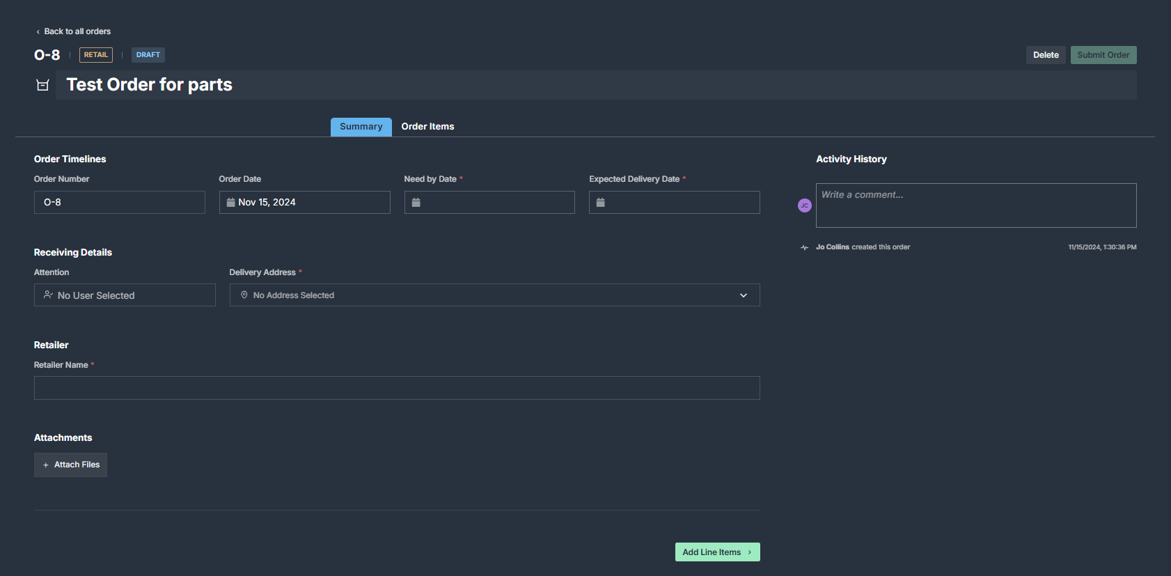 Enter the details for your order
