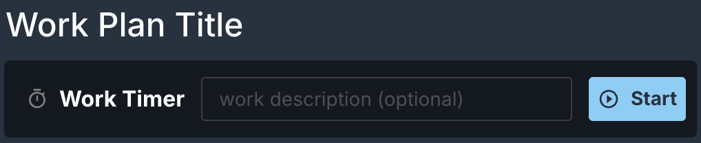The Work Timer bar with a description field and Start button